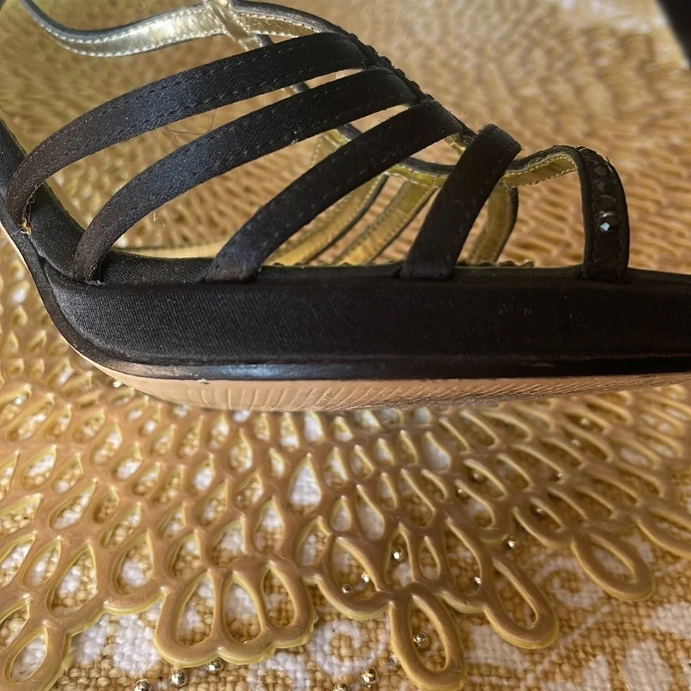 NINA satin Black heel Sandals / strappy  /  black rhinestones accents size 9M